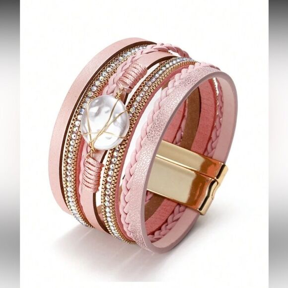 Boho Pink and Gold Bracelet A1289 - Picture 1 of 3